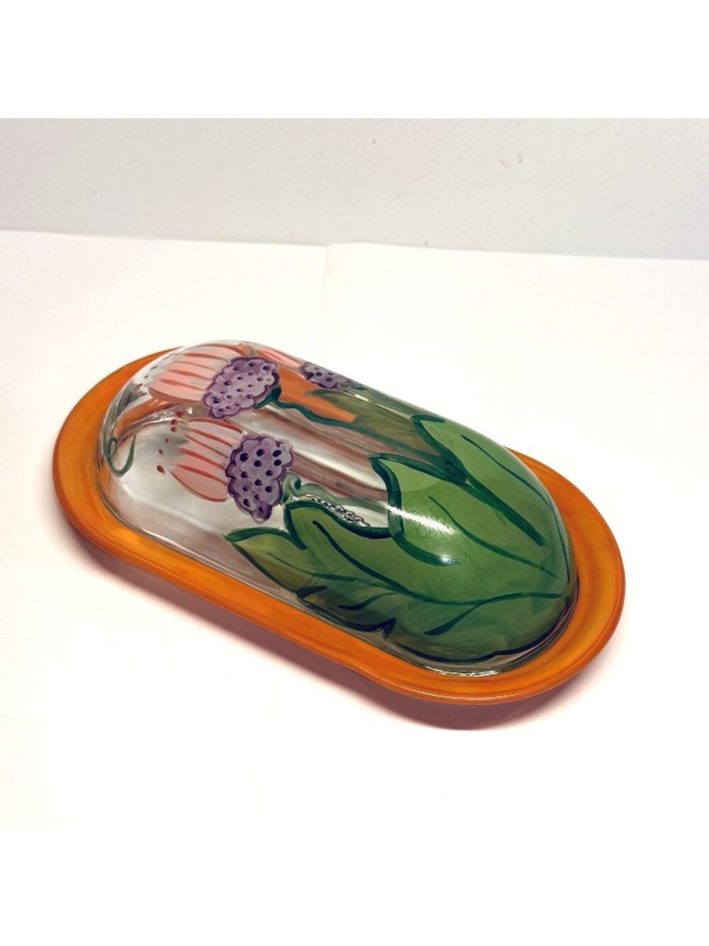Fioriware Jardinware Art Pottery Butter Dish Glass Lid  Floral Zanesville Ohio